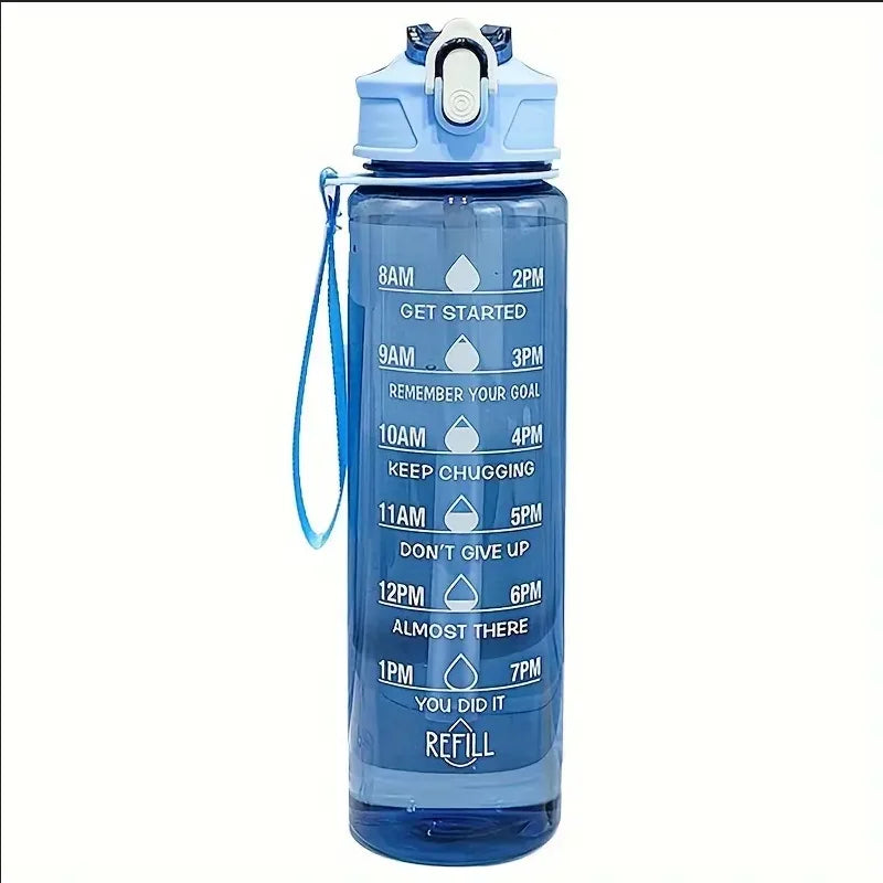 800ml/27oz Large Capacity Sports Water Bottle Leak Proof Plastic Drinking Cup With Time Scale Suitable For Travel Fitness Sports